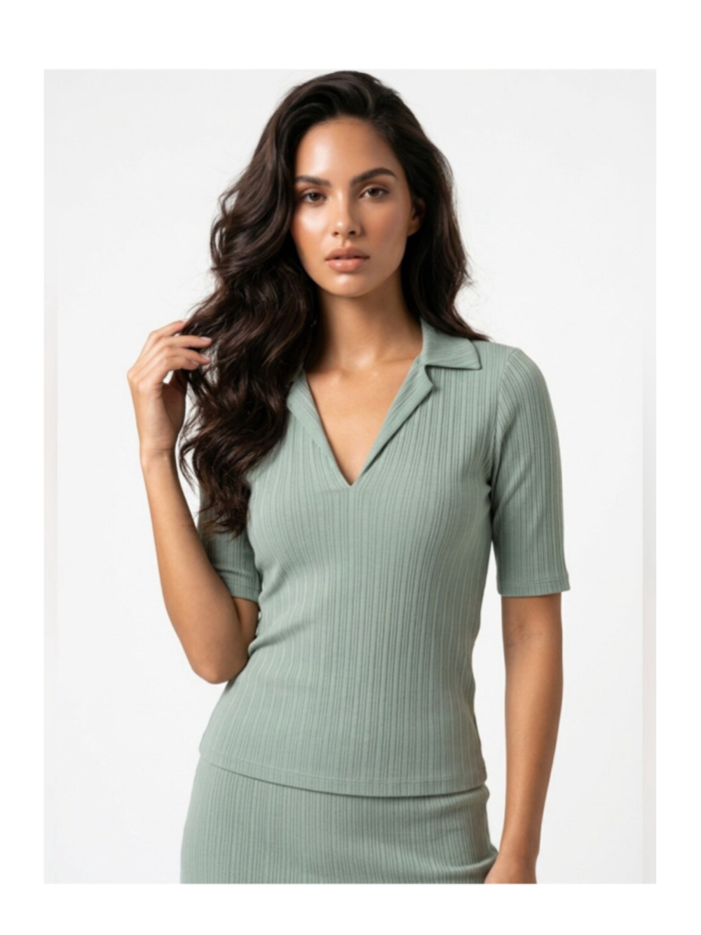 Women's Reformation Deadstock Ribbed Collared V Neck Thomas Top Size S Green